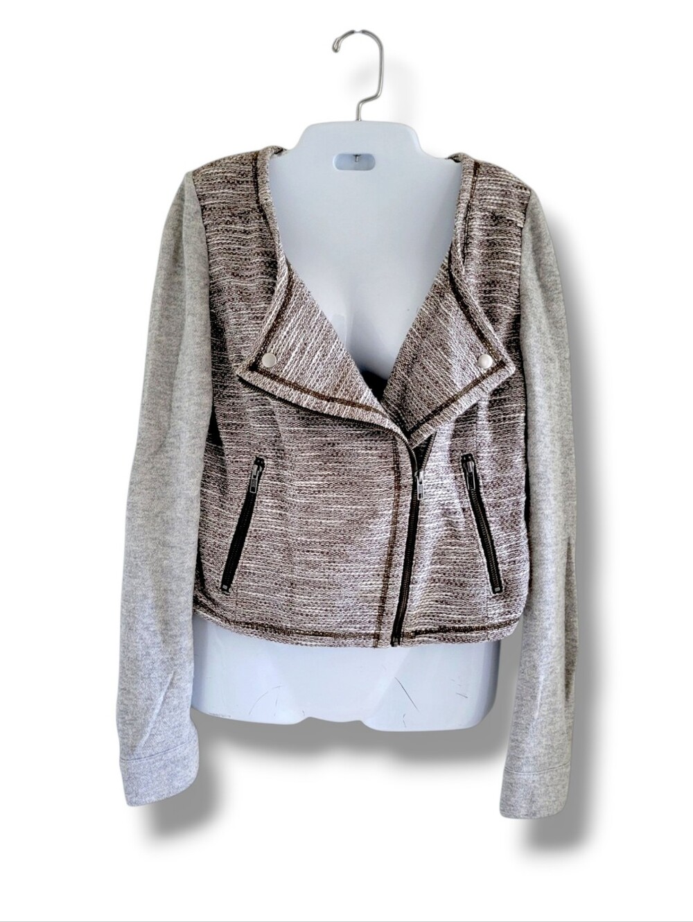 Hinge | EUC Gray/Brown Tweed Knit Moto-Style Jacket (SIZE M)